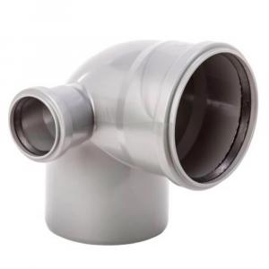 Отвод Lammin Ø110 мм 90° с левым патрубком Ø50 мм Lm35041050902 серый для внутренней канализации