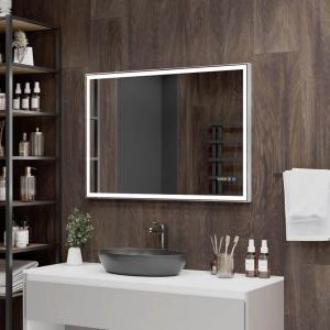 Зеркало Континент Strong Gray LED 80х60 см ЗЛП4988 серое, с подсветкой с бесконтактным сенсорным выключателем, подогревом и часами