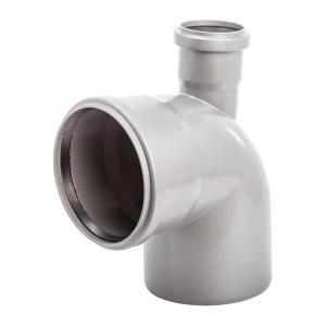 Отвод Lammin Ø110 мм 90° с верхним патрубком Ø50 мм Lm35041050901 серый для внутренней канализации