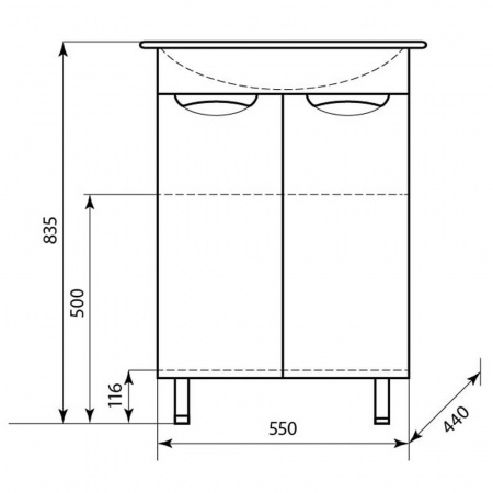 Тумба в ванную комнату ЭЛИНА 60 врезные ручки под умывальник ЭЛИНА 60 / ЕНИСЕЙ 60/ СОМО 60