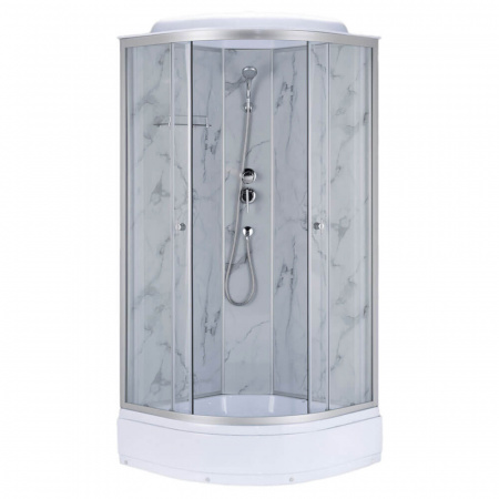 Душевая кабина 900х900х2150мм, СРЕДНИЙ под., зад. стен. БЕЛЫЙ МРАМОР стек. пер. МАТ. ВМ-248