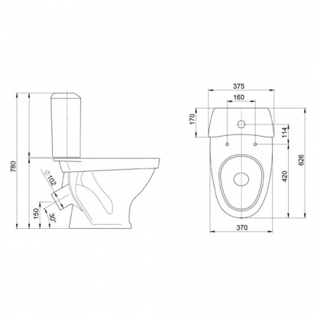 Унитаз-компакт "ВЕСТ" косой выпуск, сиденье полипропилен, арматура 1-режимная