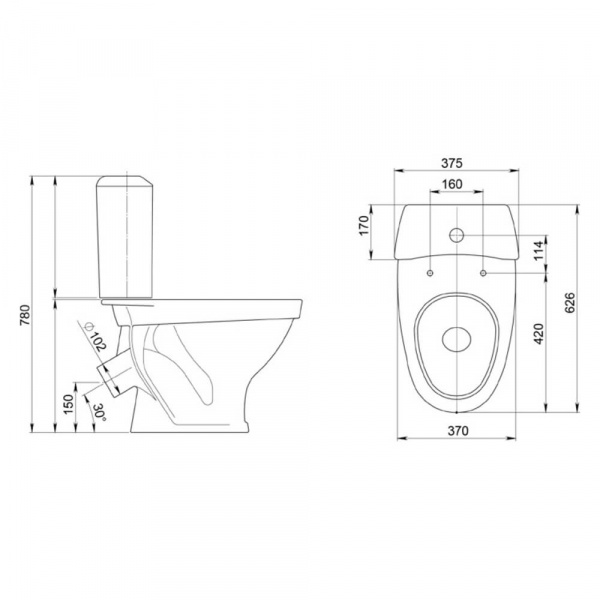 Унитаз-компакт Santeri Вест 1.P201.8.S00.00B.F чертеж