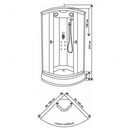Душевая кабина 1000х1000х2150мм с г/м, НИЗКИЙ поддон, стекло ТОНИРОВАННОЕ ВМ-881
