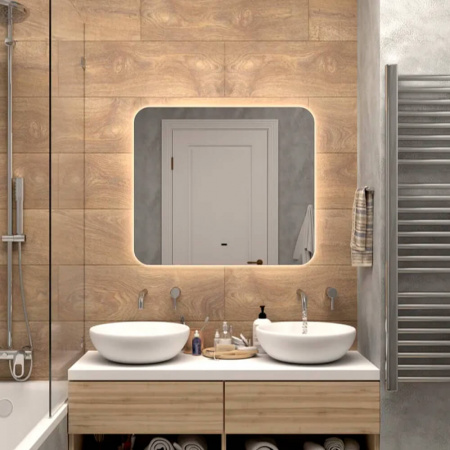 Зеркало BURZHE 80 800х700мм (LED-подсветка, бесконтактный сенсор, ореольная ХОЛОДНАЯ подсветка)