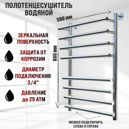 Полотенцесушитель водяной ДЕБЮТ НК 2 80х50см из нержавеющей стали БЕЗ КОМПЛЕКТА