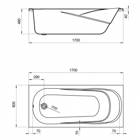 Ванна акриловая прямоугольная КАСАБЛАНКА XL 170х80см 