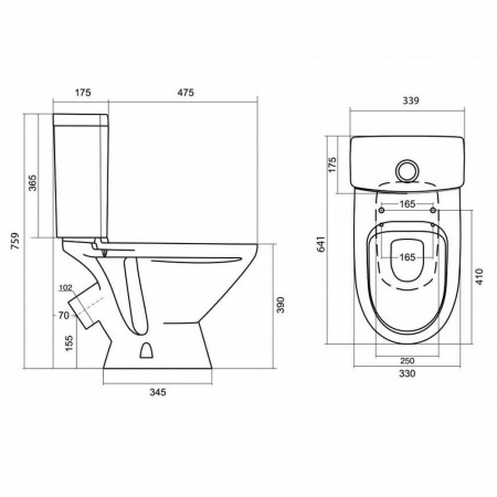 Унитаз-компакт "ЛИГА" косой выпуск, сиденье ПОЛИПРОПИЛЕН, арматура 2-режимная