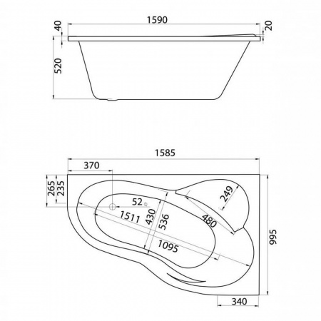 Ванна акриловая асимметричная ИБИЦА XL 160х100см правосторонняя