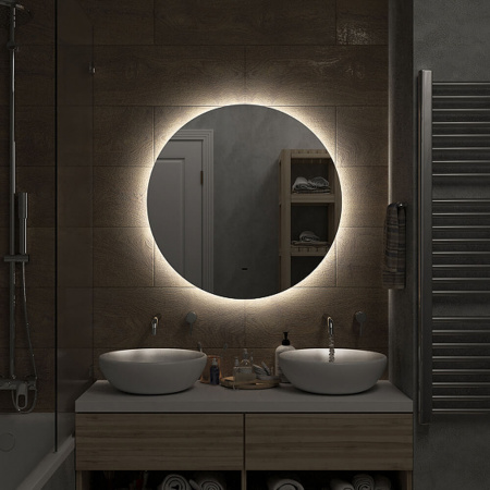 Зеркало AJOUR D800мм (LED-подсветка, бесконтактный сенсорный выключатель, ореольная ХОЛОД подсветка)