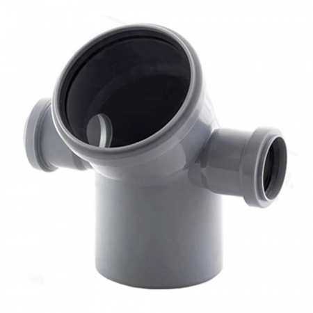 Отвод двухплоскостной ППР Ø110мм 45° СЕРЫЙ с выходом 50 ЛЕВЫЙ и ПРАВЫЙ для внутр. канализации (14)