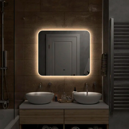 Зеркало BURZHE 80 800х700мм (LED-подсветка, бесконтактный сенсор, ореольная ХОЛОДНАЯ подсветка)