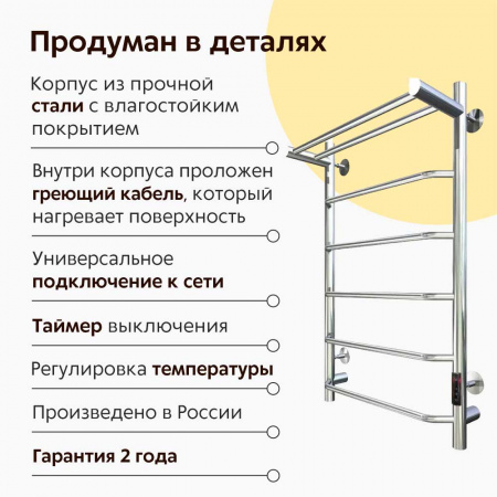 Полотенцесушитель с греющим кабелем ПЭК СП6П 80х40см СЕНСОР