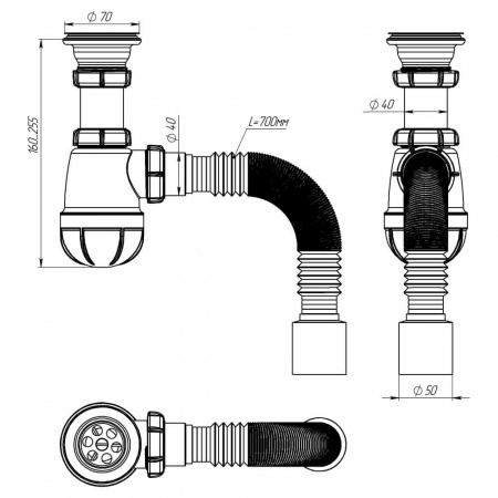 Сифон для кухни 1 1/2"х40 с мет.реш. с г.т. 40х50 B0110-30-MR (30)