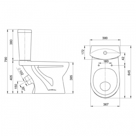 Унитаз-компакт "УЛЬТРА" антивсплеск, косой выпуск, сиденье полипропилен, арматура 1-режимная