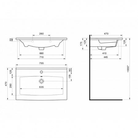 Умывальник мебельный ЭЛИНА 75