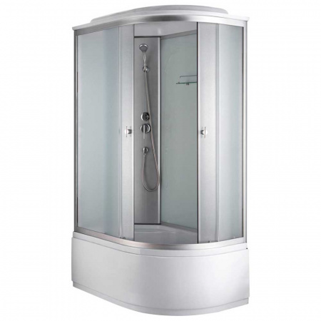 Душевая кабина 1200х800х2150мм, ВЫСОКИЙ поддон, проф. ХРОМ, стекло зад. БЕЛОЕ, пер. МАТОВ 717W левая