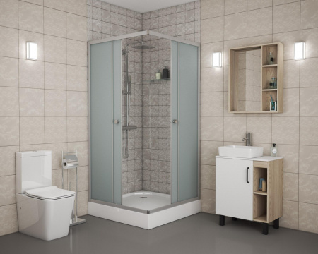 Душевой уголок 100х100х195 НИЗКИЙ поддон профиль МАТ ХРОМ стекло МАТОВОЕ NG-010-14Q 