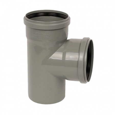 Тройник ППР Ø110х110мм 90° СЕРЫЙ для внутренней канализации (10)