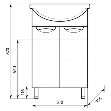 Тумба в ванную комнату УЮТ 55 врезные ручки под умывальник УЮТ 55