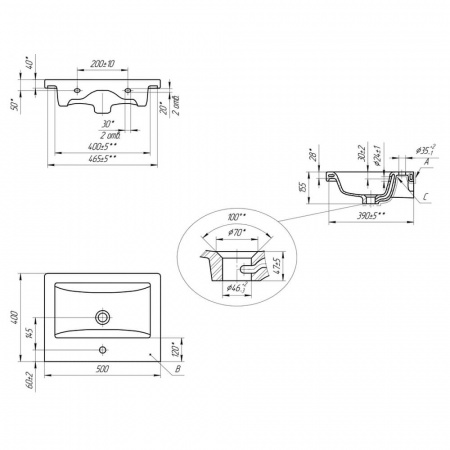 Умывальник мебельный СОМО 50 (500х400х155мм)