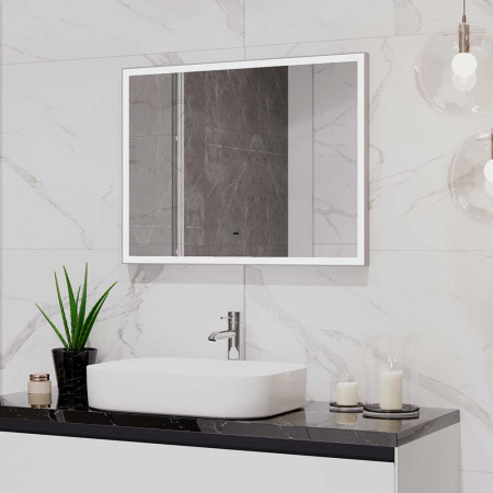 Зеркало FRAME 80 800х600мм (LED-подсветка, бесконтакт сенсор выключатель, алюминиевый профиль СЕРЫЙ)