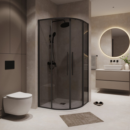 Душевой уголок 100х100х195 ПОЛУКР без поддона проф ЧЕРН МАТ стекло (6мм) ТОНИРОВАН NG-2827-34BLACK