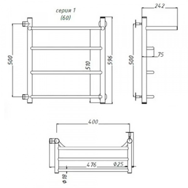Полотенцесушитель водяной Тругор Браво ПМ 1 П 60x40 R схема