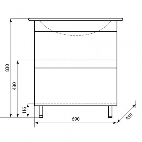 Тумба напольная AquaLine Элина 75 2 ящика Push размеры