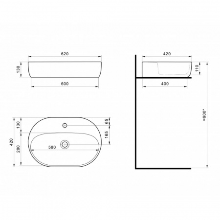 Умывальник мебельный ОДРИ 42х62