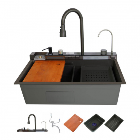 Мойка кухонная многофункциональная Dikalan KJ754508 ЧЕРНЫЙ нерж.сталь SUS-304 750х460х220мм 