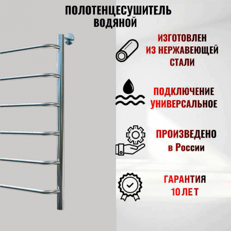 Полотенцесушитель водяной ИДЕАЛ НК 1 80х50см из нержавеющей стали БЕЗ КОМПЛЕКТА