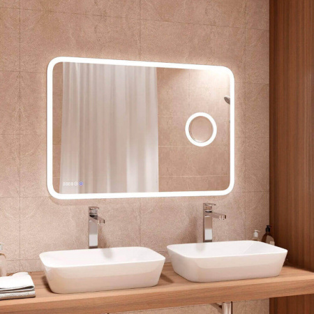 Зеркало БЛИСС/Bliss 800х600мм(LED-подсветка, сенсорный выключатель, линза с 3-ным увеличением, часы)