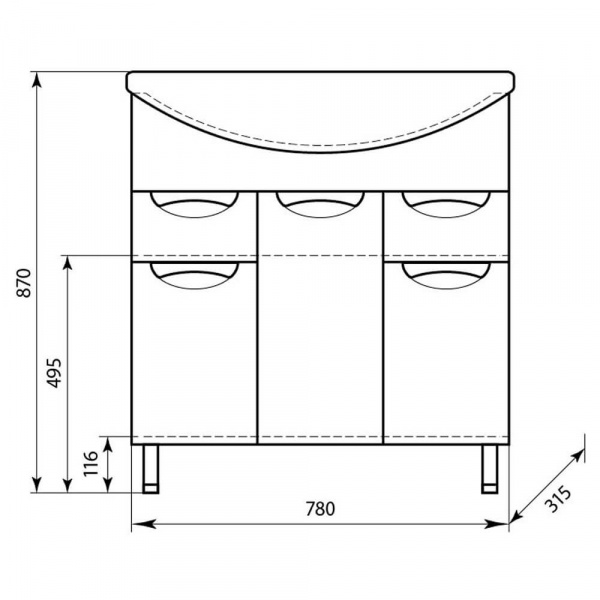 Тумба напольная AquaLine Балтика 80 2 ящика размеры