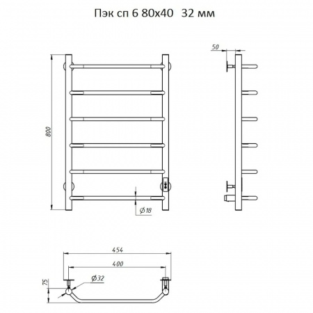 Полотенцесушитель с греющим кабелем ПЭК СП6 80х40см 