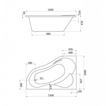 Ванна акриловая асимметричная ИБИЦА 150х100см левосторонняя  Ванна акриловая асимметричная ИБИЦА 150х100см левосторонняя