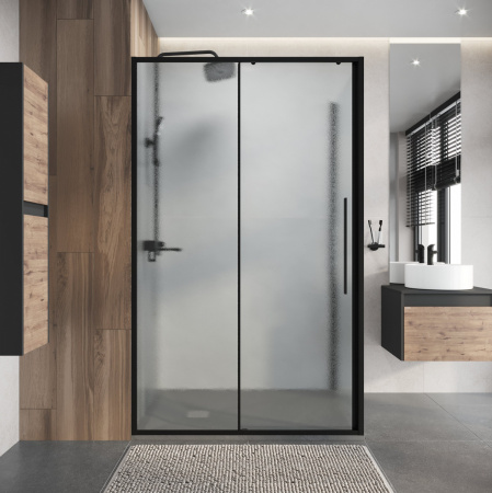 Душевое ограждение 130х195 Niagara Nova NG-84-L13CHB, проф ЧЕРН МАТ, стекло ШИНШИЛЛА 5мм 