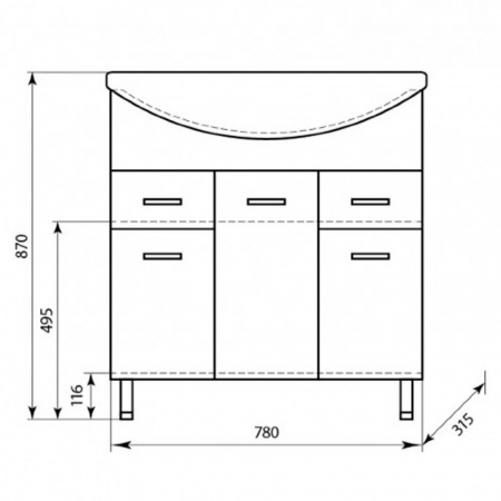 Тумба в ванную комнату БАЛТИКА 80/2 под умывальник БАЛТИКА 80