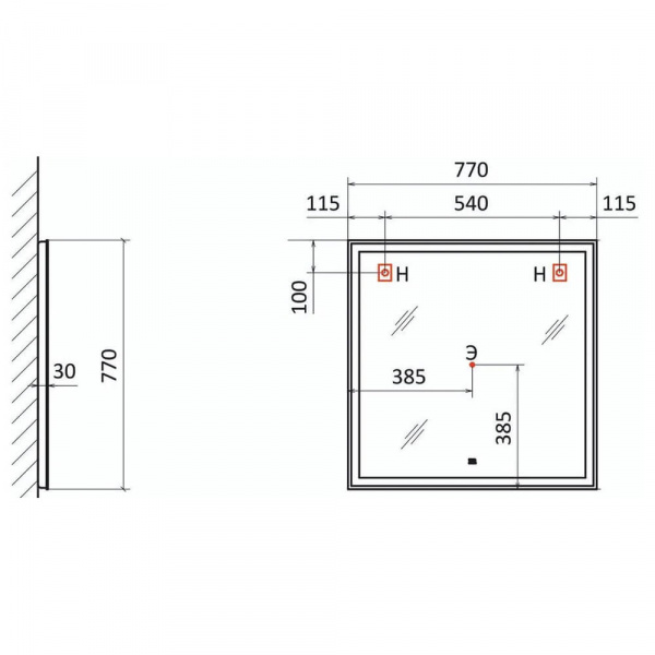 Зеркало Raval Prima LED 77x77 размеры Зеркало Raval Prima LED 77x77 размеры