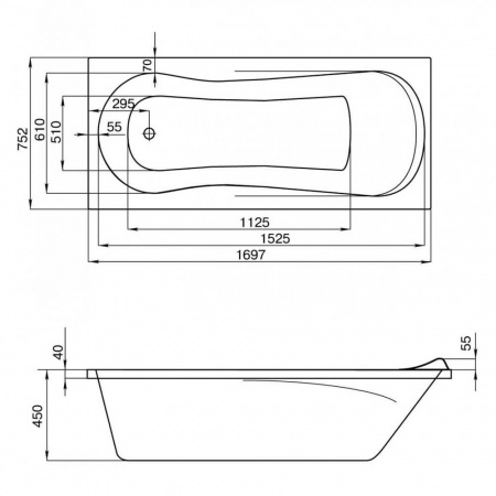 Ванна акриловая прямоугольная КАЛЕДОНИЯ 170х75см 