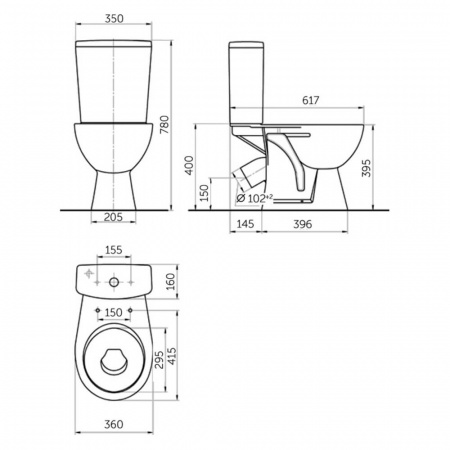 Унитаз-компакт "УЮТ" антивсплеск, косой выпуск, сиденье ПОЛИПРОПИЛЕН, арматура 2-режимная