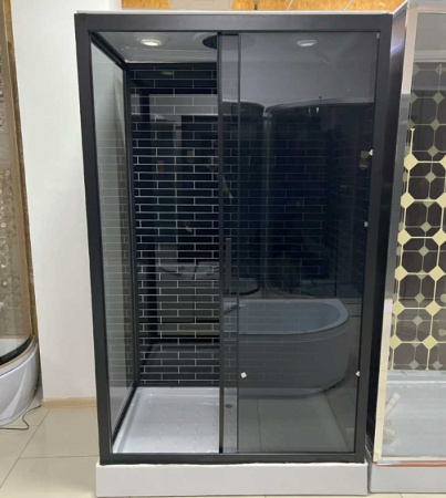 Душевая кабина 1200х800х2120мм, НИЗК прям. поддон усил., проф. ЧЕРН, стек зад. КИРП, пер. ТОНИР 26К