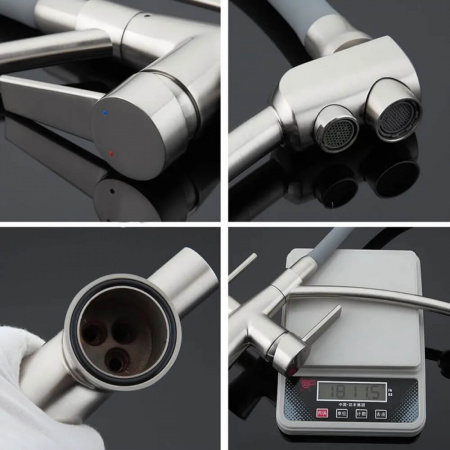 Смеситель на мойку с гибким изливом, с выходом под фильтр HAIBA HB76855-5 СЕРЫЙ/ХРОМ (лат., 35мм)