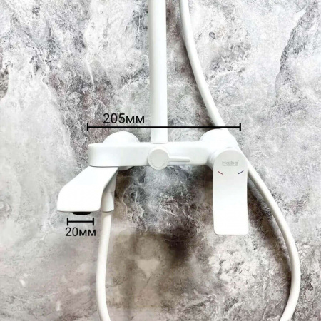 Смеситель для душа (зонт, круг) со стойкой HAIBA HB24553-8 БЕЛЫЙ (лат., с изливом)(4)