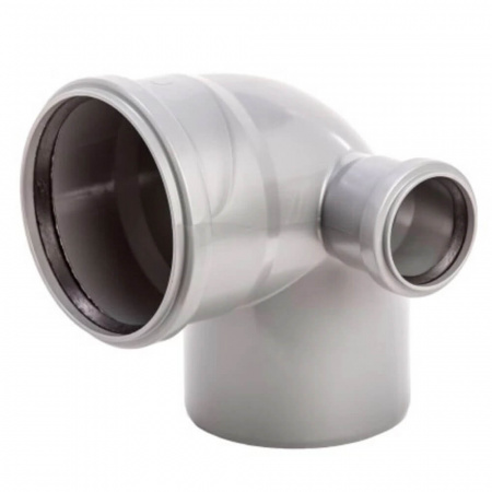 Отвод двухплоскостной ППР Ø110мм 90° СЕРЫЙ с выходом 50 ПРАВЫЙ для внутренней канализации (40)
