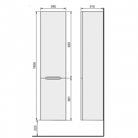 Шкаф-пенал в ванную комнату MODUL подвесной (350х309х1500мм)