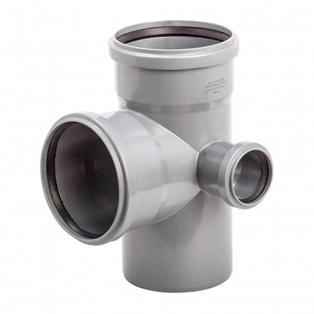 Крестовина двухплоскостная ППР Ø110х110х50мм 90° СЕРАЯ ПРАВАЯ для внутренней канализации (20)