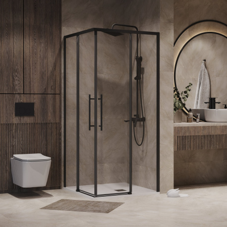 Душевой уголок 80х80х195 КВАДР без подд профиль ЧЕРНЫЙ стекло (6мм) ПРОЗРАЧНОЕ NG-6828-34BLACK