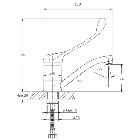 Смеситель на мойку HAIBA HB4554-2 хирургический (лат., 40мм) Смеситель на мойку HAIBA HB4554-2 хирургический (лат., 40мм)