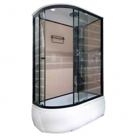 Душевая кабина 1200х800х2150мм, ВЫСОКИЙ поддон усил., проф. ЧЕРН, стек зад. БЕЖЕВ, пер. ПОЛОСЫ 54R 